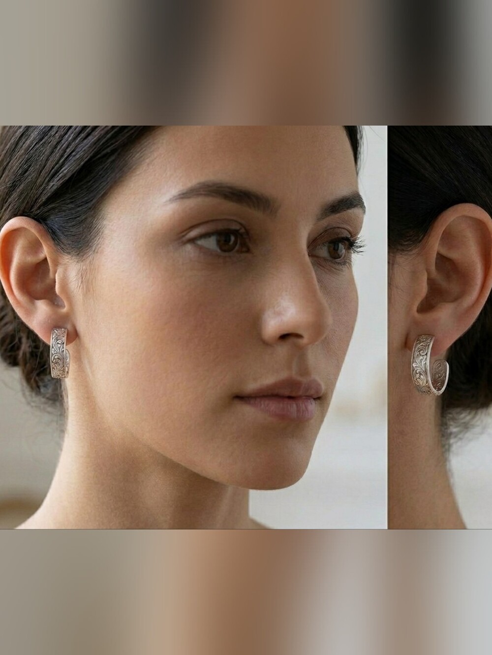 Brighton Silver Filigree Half Hoop Crescent Earrings